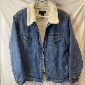 Vintage Denim & Co Blue Medium Dye Denim Jacket With Faux Wool Lining Size Large
